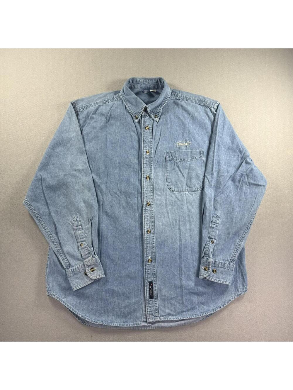 Peterbilt Trucks Embroidered Denim Button Shirt Mens L Port Company Trucker